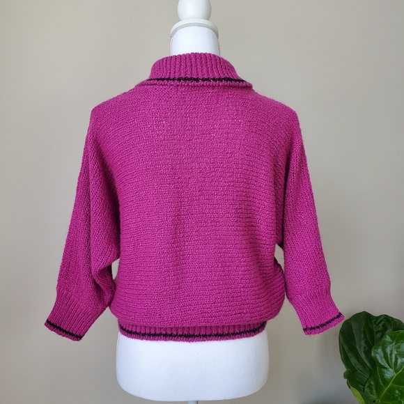 Gitano Womens Vintage Magenta Collared Knit Sweater 3/4 Sleeve V-neck Shawl SzS - Picture 13 of 13